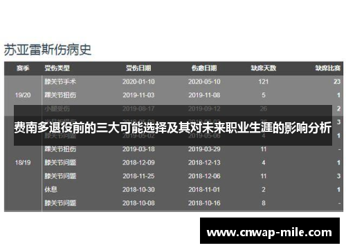 费南多退役前的三大可能选择及其对未来职业生涯的影响分析
