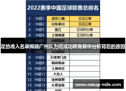 足协准入名单揭晓广州队为何成功跻身其中分析背后的原因